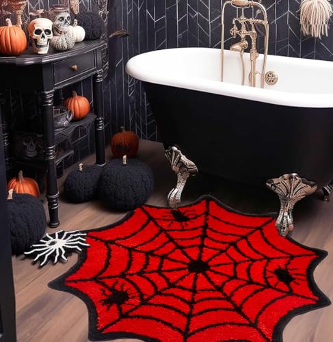 DyeFury 𝟯'𝘅𝟯' Red Spider Web Bath Mat for Bathroom Large Spider Web Rugs for Boys Bedroom Decor, Marvel Rug, Gothic Cute Halloween Decoration Black Red Bloody Mat Kids Area Rugs - Image 2