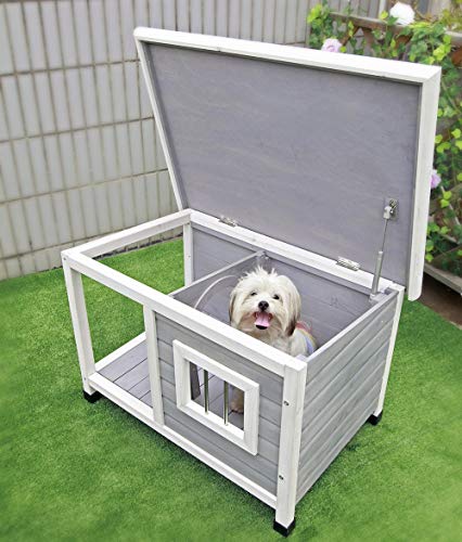 Petsfit Outdoor Wooden Dog House For Small Dogs, Light Grey, Small/33.6" L X 24.7" W X 23" H #TOP6
