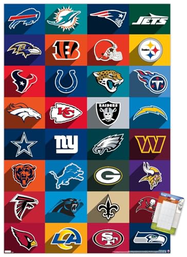 Trends International NFL League - Logos 24 Wall Poster, 22.37" x 34.00", Poster & Mount Bundle