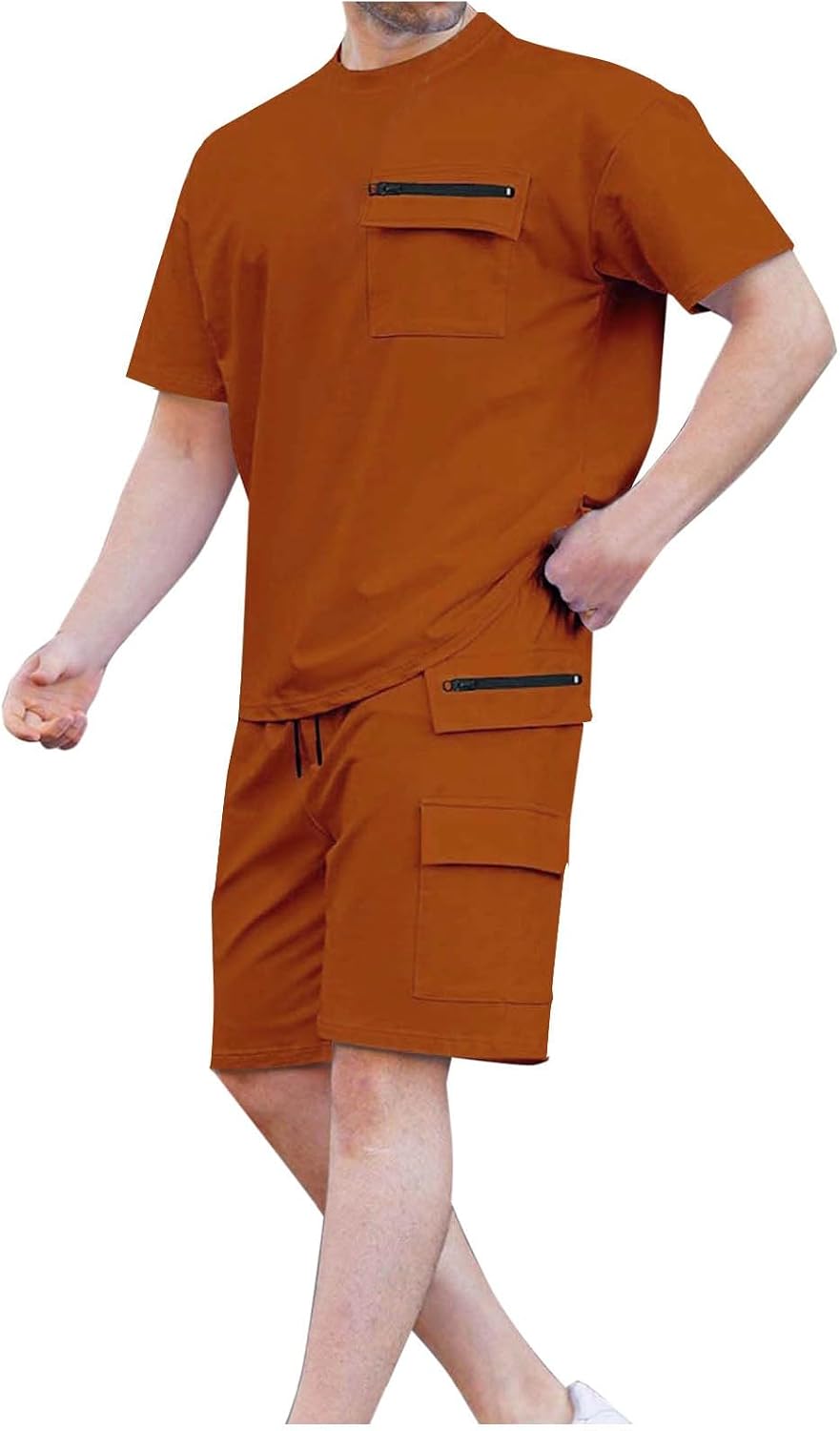 2 Piece Outfits for Mens Summer Short Sleeve T Shirts and Cargo Shorts Sets Sports Tracksuits Clothing with Pockets Set