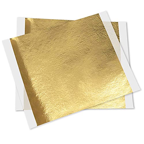 AIBAOBAO Hojas de hoja de oro,100 hojas de papel de aluminio de imitación de oro, Hojas gold leaf de para pintar, manualidades, uñas y decoración de bricolaje, artesanía de dorado(14x14cm) Cover