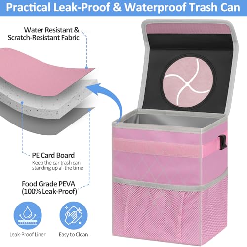 Image of ELONGRIVER Car Trash Can Bin for Back Seat Leak Proof, Cute Car Trash Bag Hanging, Vehicle Trash Can for SUV Truck Van, Automotive Garbage Cans Front Seat Pink