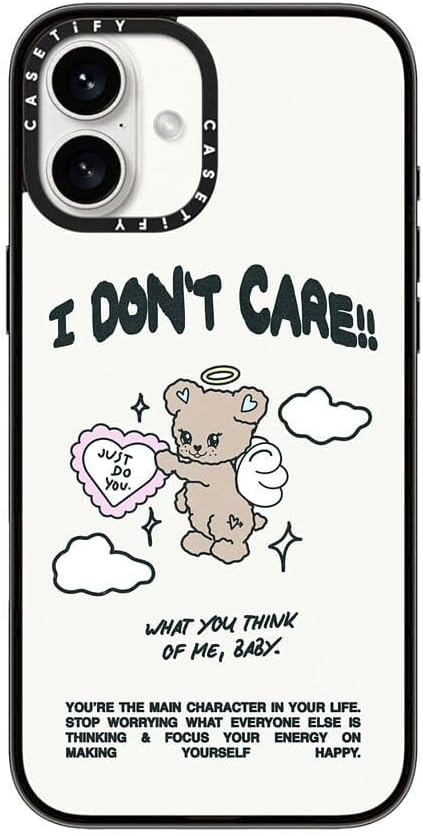 CASETiFY Compact Case for iPhone 16 Plus [Lightweight / 4 ft. 2X Military Grade Drop Protection/Slim] – Angel Bear – Clear Black