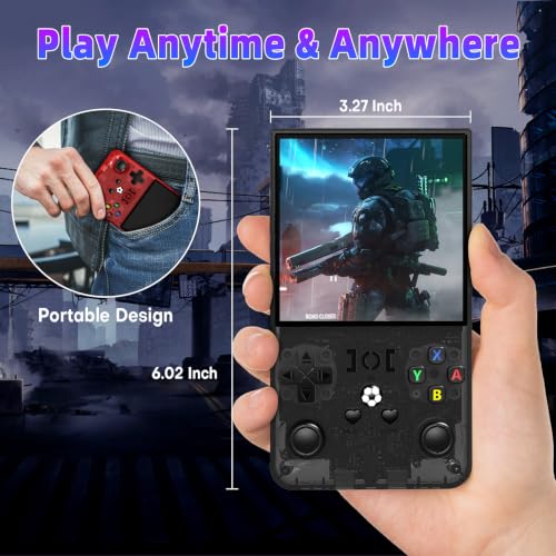 Image of R36MAX Retro Handheld Game Console, 64GB Retro Gmaing Console with 4.0 Inch IPS HD Screen, Portable Retro Gaming Console, Transparent Black
