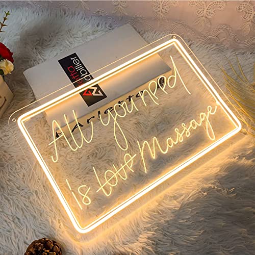 Image of Neon Sign All You Need is Massage Wall Decor 3D Art Carving Design Indoor Bedroom Led Neon Signs Backdrop Flex Christmas Party Wedding Living Room Birthday Gift(Warm White,USB,30x20CM)