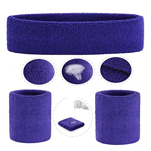Image of ONUPGO Sweatband Set Sports Headband Wristband Set Sweatbands Terry Cloth Wristband Wrist Sweatband Headbands Moisture Wicking Sweat Absorbing Head Band