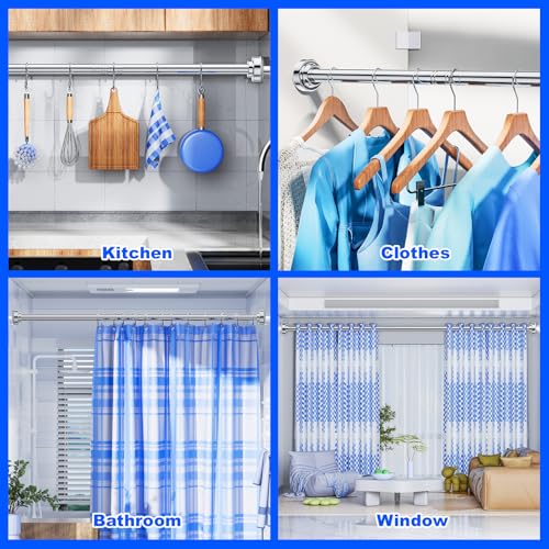 Image of Ausemku Shower Curtain Rod - 32-43 Inch Rustproof Tension Rod, Non-Slip Spring Design, No Drilling Adjustable Curtain Rod for Bathroom, Kitchen, and Closet(Silver)