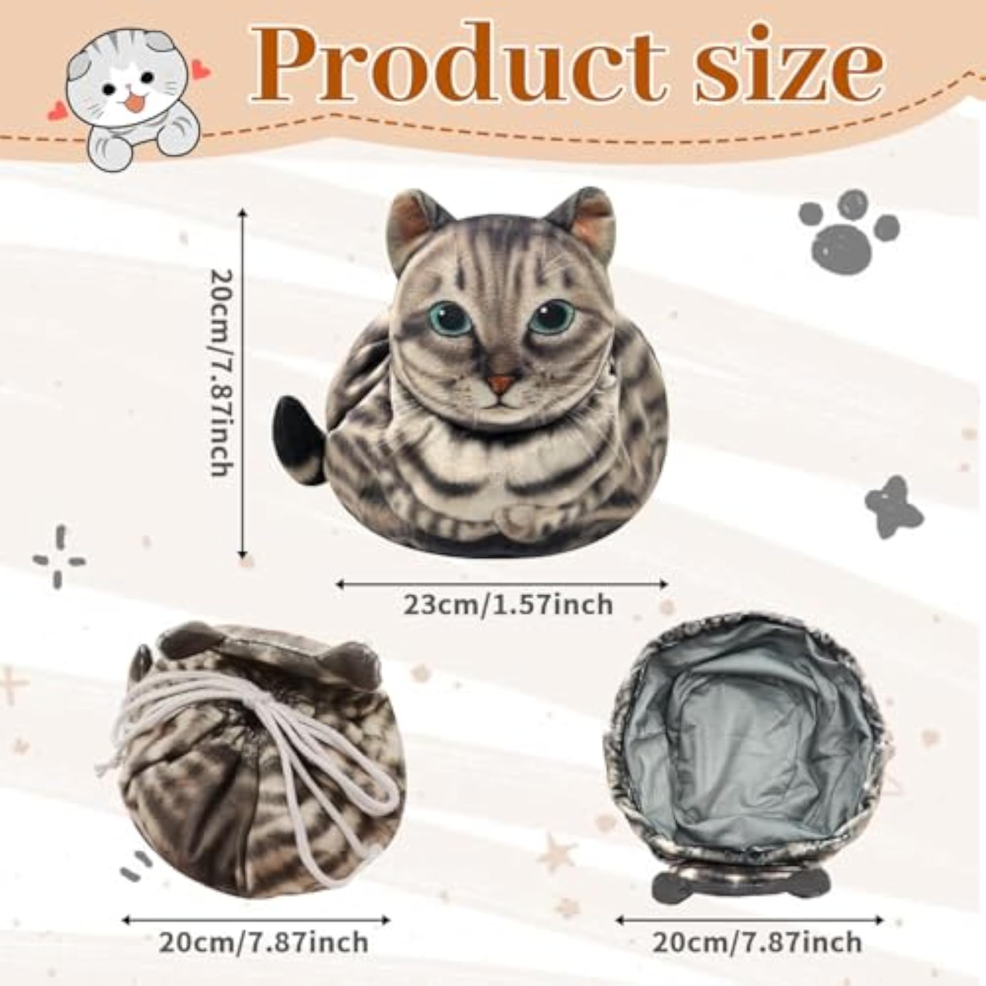 Cat Shaped Drawstring Makeup Bag, Portable Travel Cosmetic Pouch