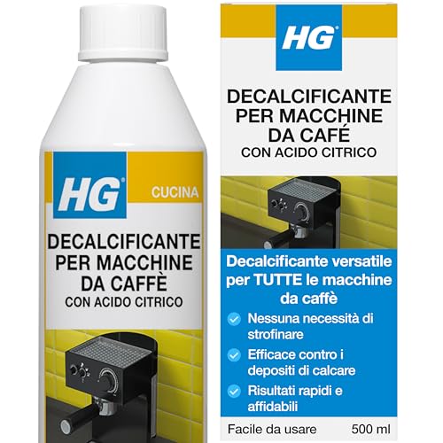HG Decalcificante per Macchine da Caffè con Acido Citrico - Anticalcare Biodegradabile e Inodore per Macchine da Caffè Espresso e con Cialde - Flacone da 500 ml (323050108)