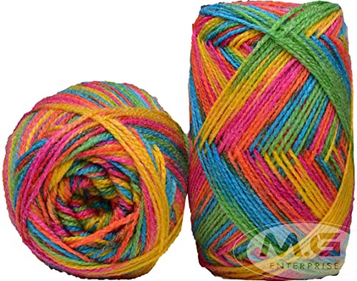 Image of Ganga G-Ball Rainbow (200 gm) Wool Ball Hand Knitting Wool /Art Craft Soft Fingering Crochet Hook Yarn, Needle Knitting Yarn Thread Dyed KC