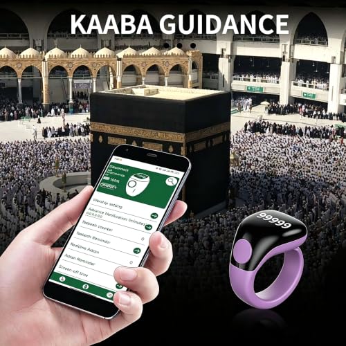 Image of Smart Tasbih Zikr Ring,Adjustable(18 /20 /22mm) Muslim Digital Azan Alarm Clock Counter,APP Support Digital Counter Prayer Reminder Rings, Waterproof 5 Digit Finger Counter for Muslims(Purple)