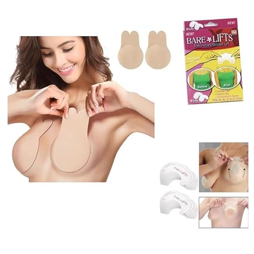 Genérico Sutiã Orelha de Coelho Levanta Seio Invisible Push UP + Adesivo Bare Lift - Bege, Poliéster