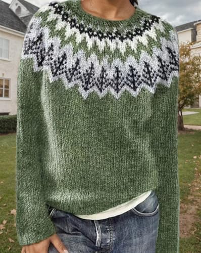 Women's Vintage Fair Isle Sweater Knitted Crewneck Long Sleeve Pullover Winter Sweaters Tops2
