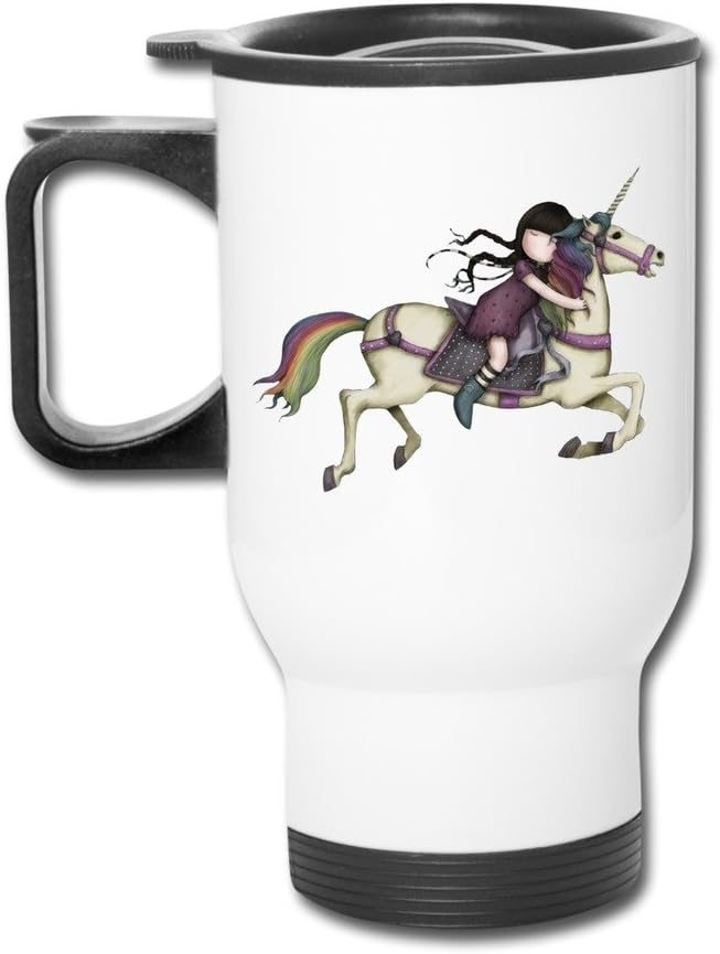 HFYEN Unicorns And Cute Girl Logo Novelty Travel-mugs With Handle, White