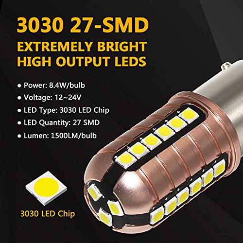Phinlion Super Bright 1157 2507 White 3030 27-SMD BAY15D 7528 2057 2357 LED Bulbs for Back Up Reverse DRL Brake Stop Tail Lights, 6000K Xenon White