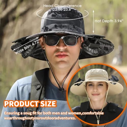 Image of Wide Brim Solar Fan Outdoor Hat, Outdoor Wide Brim Sun Hat with 2 Solar Fan Sun Bucket Hat for Men,UPF50+ Sun Fishing Hat(Gray)
