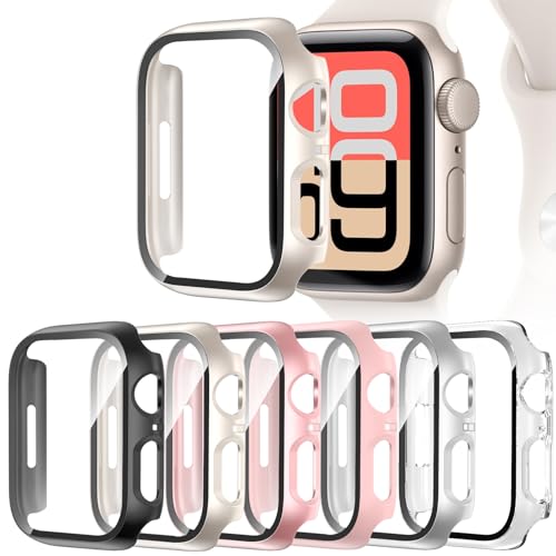 [6 Pack] Case for Apple Watch Series 3/2/1 38mm Screen Protector with Ultra-Thin Tempered Glass, Full Coverage Anti-Scratch Hard Face Cover for iWatch 38 mm