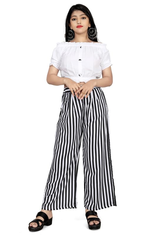 Image of Girls Printed Floral Designer Top & Palazzo Set | Stylish Crop Top and Trouser for Kids girls | 2-Piece Outfit for Girls Age 4-16 Years