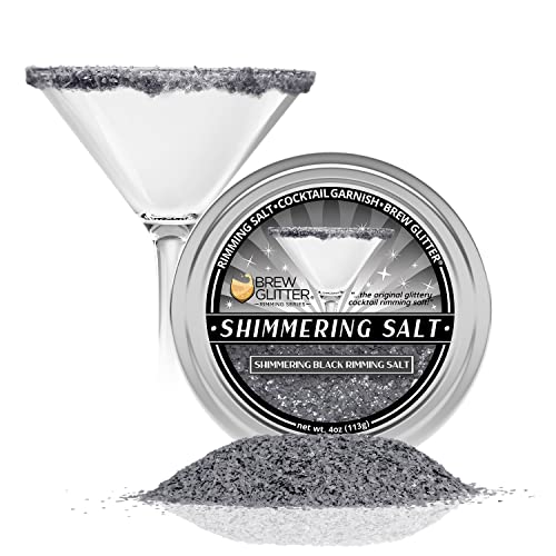 Brew Glitter - Shimmering Black Rimming Salt (4oz 1x Bar Tin) Edible Glitter Blended Cocktail Garnish for Mixed Drinks and Beverages