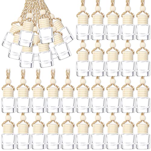 Image of Whaline 30 Pcs Oil Air Freshener Diffuser Car Hanging Bottles Empty Glass Perfume Bottle Pendant with Funnel Pipette for Essential Oils Fragrance Aromatherapy Vials Ornament Interior Decoration,8 ML