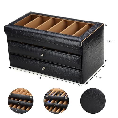 Image of THE CASE PU Leather Croco Print For Men And Women Premium Sunglasses,Goggles And Eyeglasses Storage,Organizer Box Case 18 Compartments