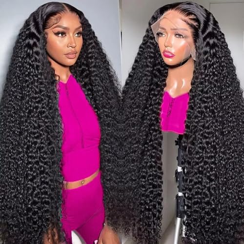 Hotsea 30 Inch Deep Wave Lace Front Wigs Human Hair 13x6 HD Transparent Curly Wig Human Hair 200% Density Glueless Wigs Human Hair Pre Plucked Bleached Knots for Black Women