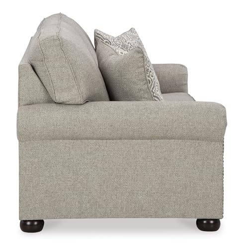 Signature Design by Ashley Gaelon Transitional 2-in-1 Sofa Sleeper with Folding Gel Memory Foam Mattress, Nailheads and 2 Accent Pillows, Queen, Beige - Image 6