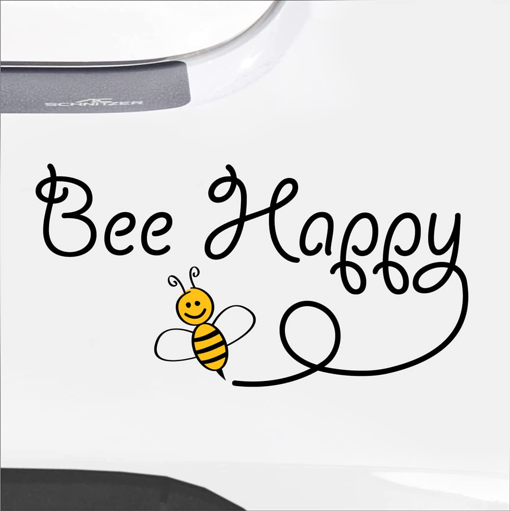 Hodge Creations Yellow Bee Happy Pack Of 2 Vinyl Decal Sticker Car, Wall, Laptop, Campervan, Caravan, Window
