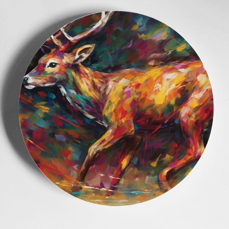 Deer 10-inch Ceramic Plate for Wall Display or Tabletop, with Stand & Hook DP-868095647