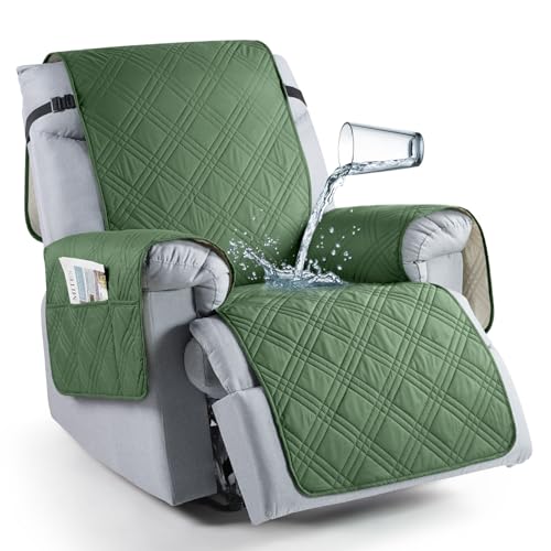 TAOCOCO 100% Waterproof Recliner Chair Cover, Small Recliner Covers for Recliner Chair with Pocket, Non Slip Reclining Chair Cover Furniture Protector for Kids, Pets(X-Small Chair, Vine Green)