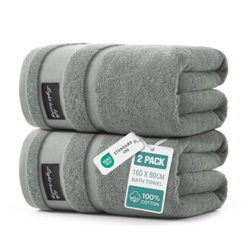 REDKISS 2er Set Badetücher Groß 160 x 80 cm,100% Baumwolle Dickes Duschtuch – Ansicht 1
