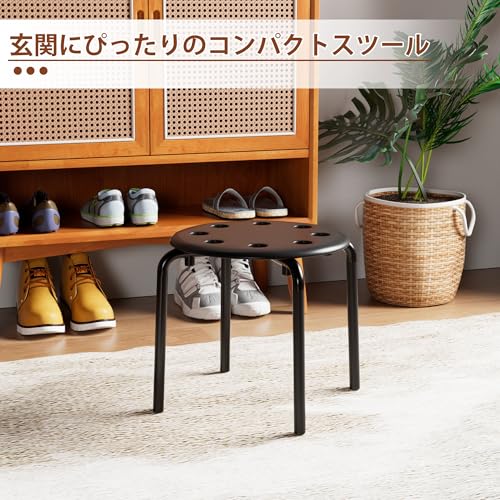 VECELO 丸イス 6脚セット スツール 低め 高さ30cm 子供椅子 丈夫 軽量 スタッキング可能 完成品 防水 コンパクト 玄関 踏み台 保育園 来客用 ブラック