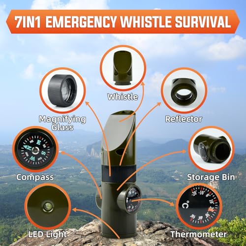 Emergency Survival Whistle, 7-in-1 Outdoor Multifunctional Tool Safety Whistle with Lanyard, Ideal for Kayaking, Boating, Hiking, Camping, Climbing, Hunting, Fishing, Rescue Signaling - Image 4