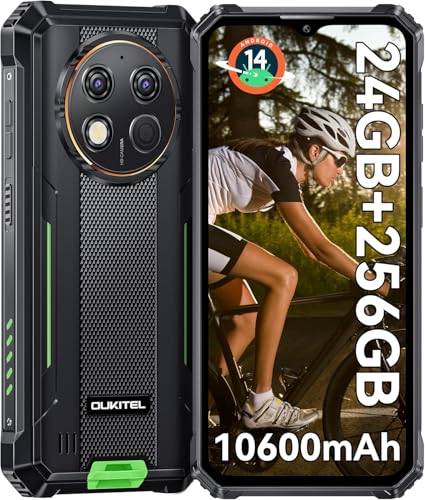 OUKITEL G1 Rugged Smartphone Android 14 24GB+256GB/1TB Telefono Indistruttibile, 6.52 HD+ Display 10600mAh Octa-Core 48MP Camera IP68/IP69K Cellulare Robusto, OTG/GPS/4G Dual SIM/NFC/Face ID Verde