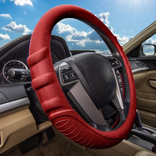 Image of FH Group Universal Fit Silicone with Grip and Pattern Massaging Grip Steering Wheel Cover fits most Cars, SUVs, Trucks, and Vans Burgundy