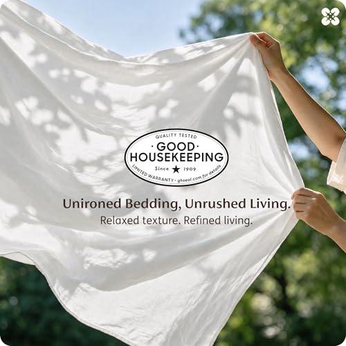 Image of Bedsure 100% Washed Cotton Duvet Cover King Size - Natural White Minimalist Bedding Set Linen Like - PureWoven Plain Simple & Soft Comforter Cover for All Seasons (Natural White, King, 104 inchx90 inch)