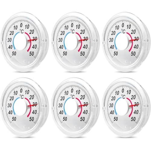 6 unidades de termómetro para ventana exterior, transparente, analógico, con manecillas de metal, resistentes a la intemperie, para ventanas y exteriores