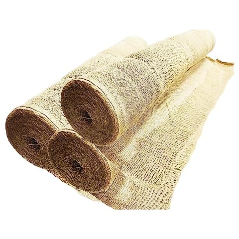 144'-150 feet Burlap Fabric Liner in 3 Rolls 40" X 50-Yards Premium Quality Jute-Burlap by AAYU | 40 inch x 48-50 Yards 7oz DIY Weed Barrier Gardening Planter Liner, Natural Jute Ribbon Cover