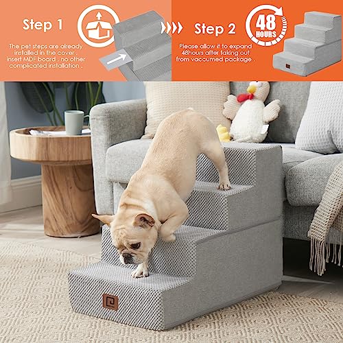 Eheyciga Dog Stairs For Small Dogs, 4-Step Dog Stairs For High Beds And Couch, Pet Steps For Small Dogs And Cats, And High Bed Climbing, Non-Slip Balanced Dog Indoor Step, Light Grey, 3/4/5 Steps #TOP5