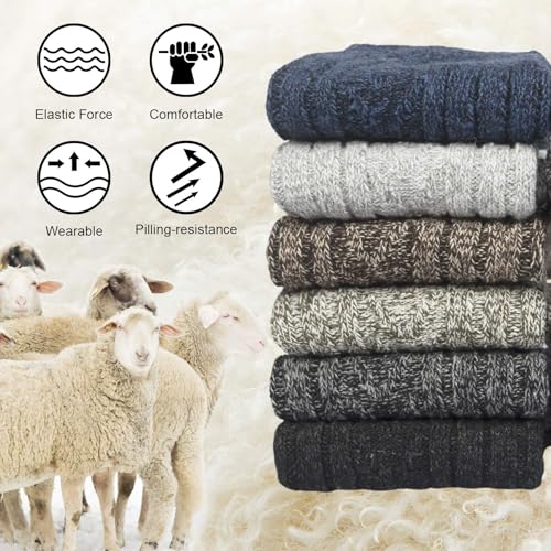 6 Pairs Merino Wool Socks for Men, Winter Warm Soft Classic Dress Breathable Lightweight Hiking Wool Calf Socks3