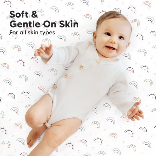 Image of 2-Pack Mini Crib Sheets Fitted, 38x26 Pack N Play Mattress Sheets (Jolly Rainbow)