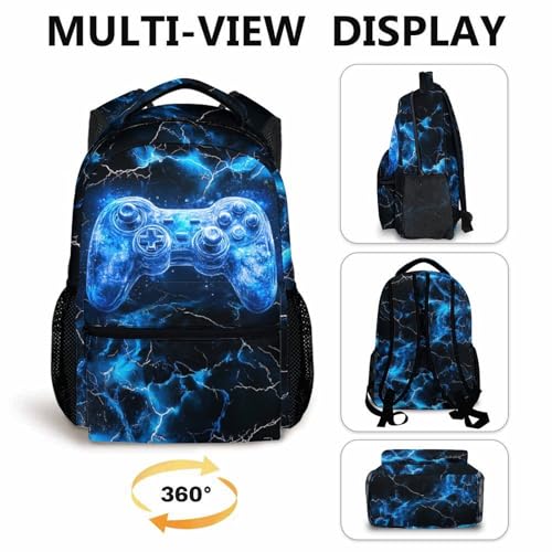 Kids Backpacks, Boys Bookbag, 17 Inch Colorful Blue Gamer Backpack for Teen Boys, Cool Leisure Schoolbag Gift for Travel, Work School Vacation4