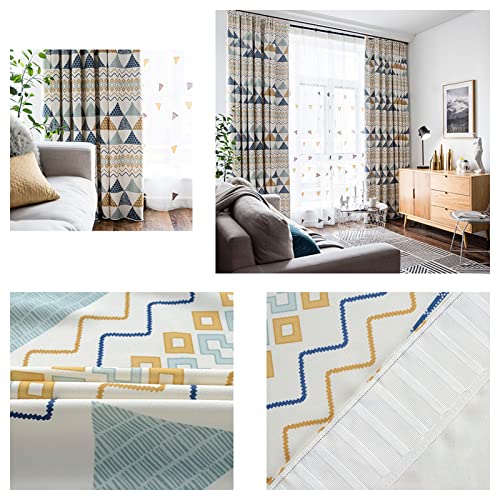 Linen Blackout Window Curtain Boho Curtain For Bedroom 2 Panels Set Kids Girls Triangle Geometric Room Darkening Window Drapes Set For Living, Dining,Diamond Print Window Treatment Drapes 84 Inch Long #TOP2