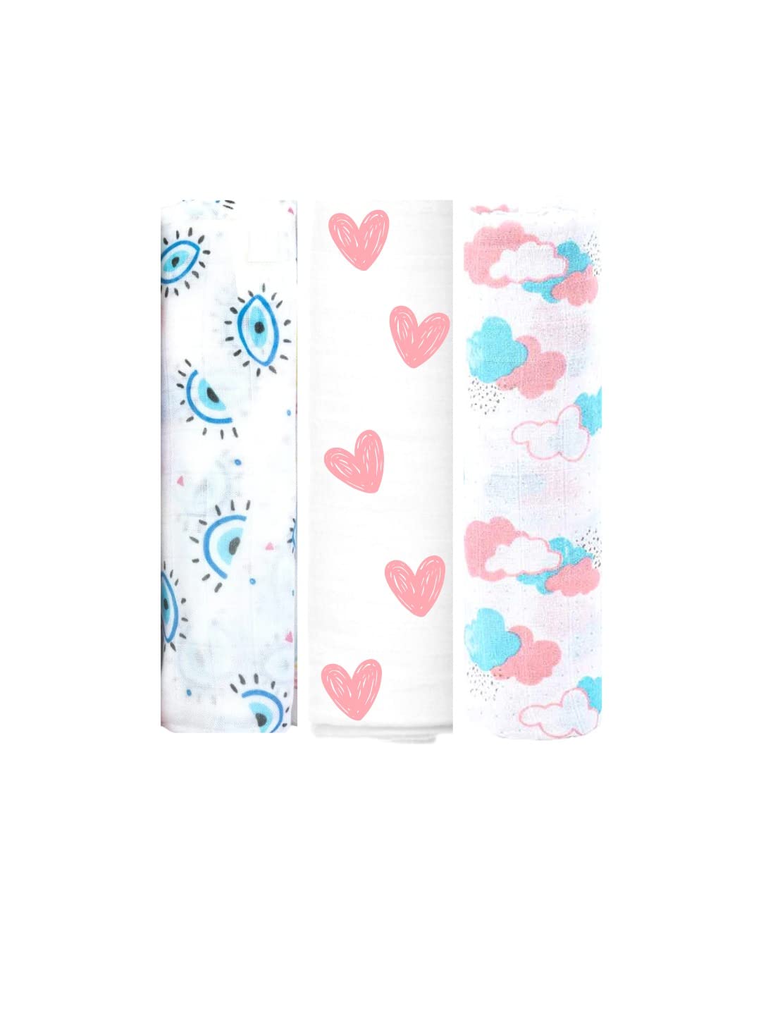 ELEMENTARY - basics redefined Organic Extra Soft Cotton Muslin Baby Swaddle wrap for New Born (Pack of 3, Evil Eye)