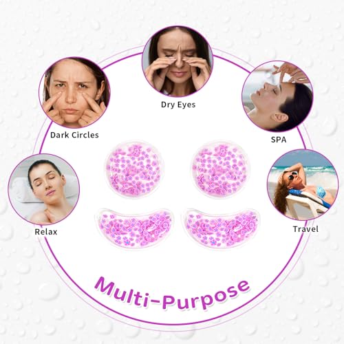 Image of 4PCS Gel Eye Ice Pack Set, Cold & Hot Compress, Reusable Cooling Gel Pads for Strain Relief, Relaxation, SPA and Sleep (4 Purple Flowers-2)