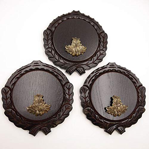 GTK - Juego de 3 placas de cuña talladas oscuras AF 14 cm con 3 hojas de roble, portada pequeña, tabla cuña, tabla para especias, cartel para trofeos