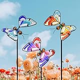 MrMrKura Set mit 3 Schmetterlings-Gartensteckern, 50,8 cm, bunte Schmetterlingspfähle, dekorative Gartenpfähle, leuchten im Dunkeln, Metallkunst, für Außenbereich, Rasen, Weg, Terrasse, Ornamente