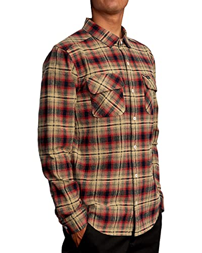 Rvca Mens Standard Fit Long Sleeve Up Flannel Button Down Shirt, Rvca L/S Flannel/Baked Apple, Large Us #TOP4