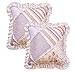 Brilliant Sunshine Pink Rosette and Stripes Patchwork Ruffle Pillowshams, Quilted Decorative Pillow Covers Set, Square Throw Cushion Cases for Couch, Armchair, Car, Bed, 18x18, Pack of 2, Rose