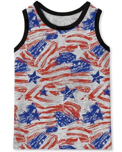 Image of 4th of July Tank for Boy Girl American Flag Shirts Kids Patriotic Outfit Independence Day Sleeveless Tops 2-7T